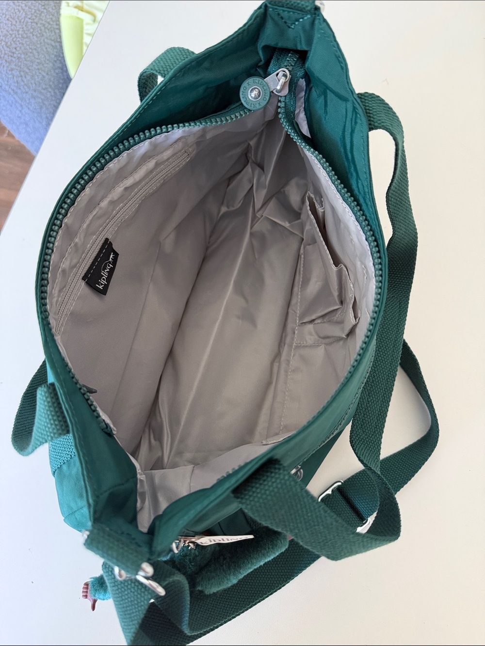 NEW NWT Kipling Deep Teal Green Crossbody Bag with Monkey Key Charm - Picture 3 of 7